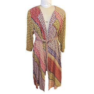 CAbi Poet Jacket Kimono Belted Bold Boho Patchwork Topper Cardigan Multicolor L